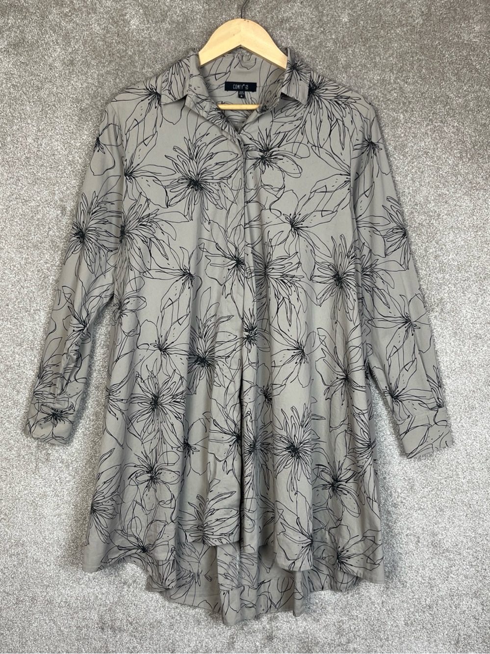 Comfy USA Dress Womens Small Cotton Blend Floral Long Sleeve High Low- 5375